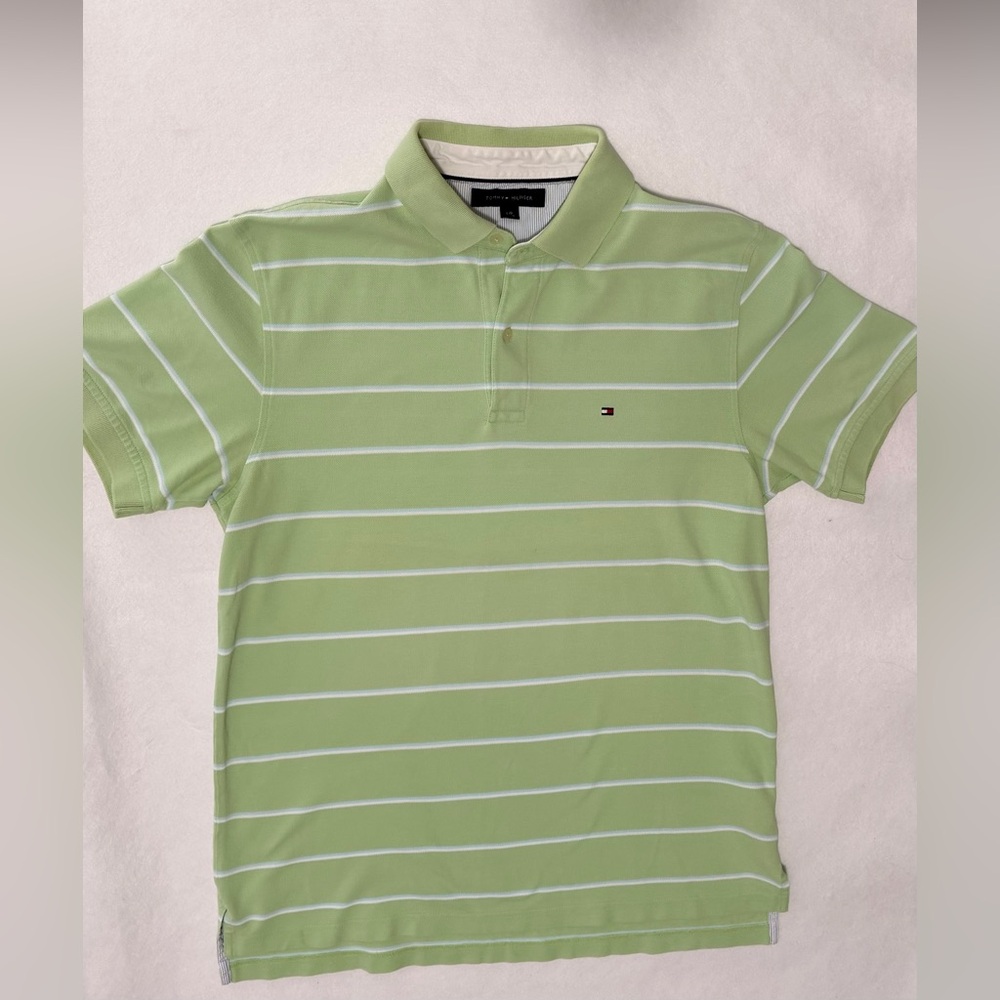 Tommy Hilfiger Mint Green Striped Polo Shirt Mens Large